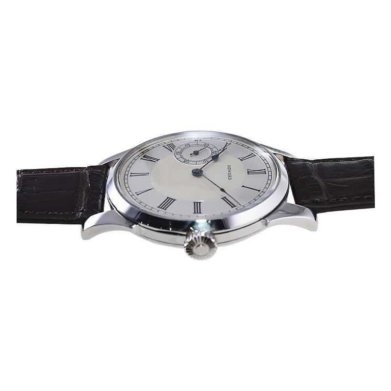 Howard Stainless Steel Art Deco Exhibition Back Watch, circa 1920's For Sale 3