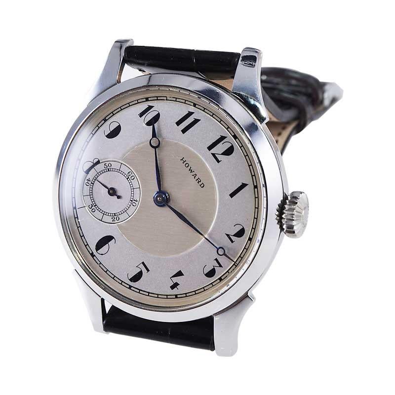 Howard Stainless Steel Art Deco Exhibition Back Watch, circa 1920's For Sale 3