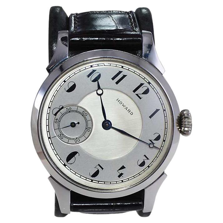 Howard Stainless Steel Art Deco Exhibition Back Watch, circa 1920's For Sale