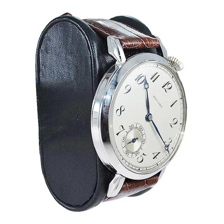 Howard Stainless Steel Art Deco Watch Drivers Style and Original Dial In Excellent Condition For Sale In Long Beach, CA