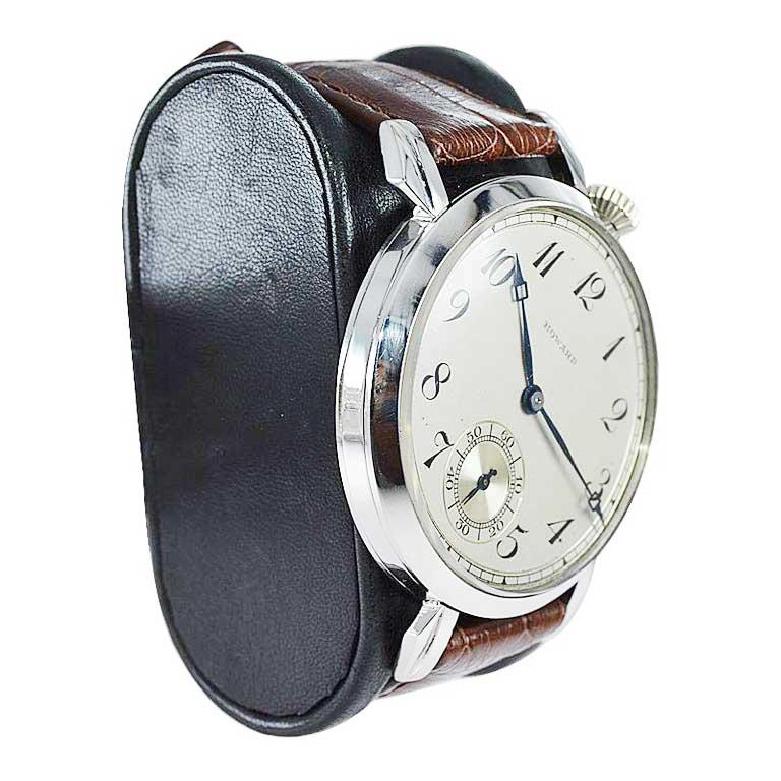 Women's or Men's Howard Stainless Steel Art Deco Watch Drivers Style and Original Dial For Sale