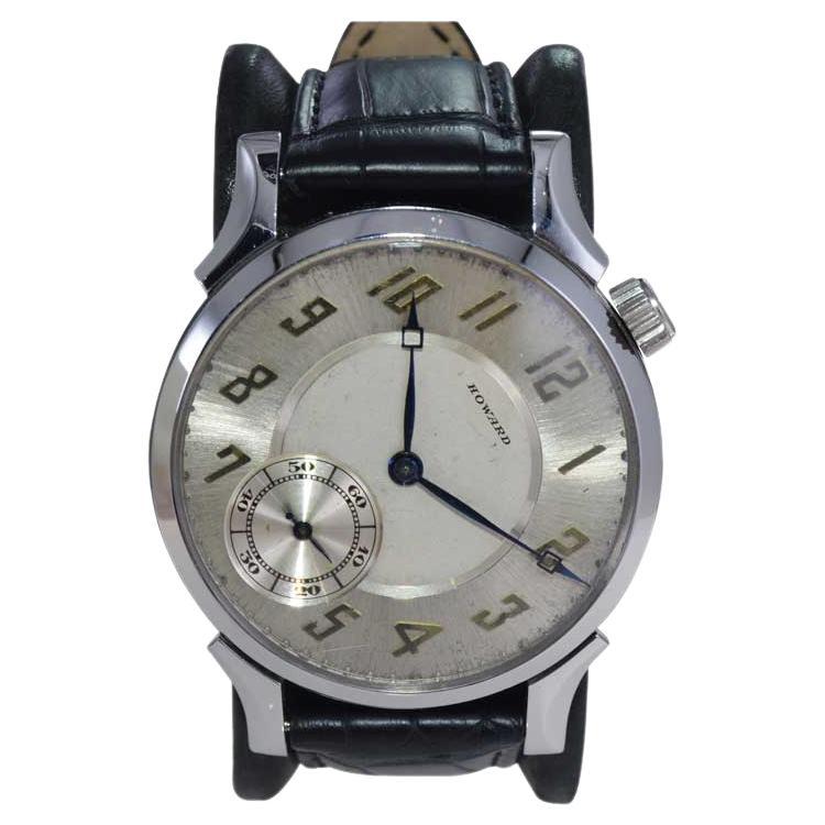 Howard Stainless Steel Art Deco Watch with Custom Made Case with Exhibition Back