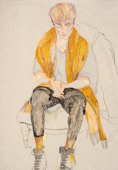 Adam M. (Yellow Scarf), Mixed media on Pergamenata parchment