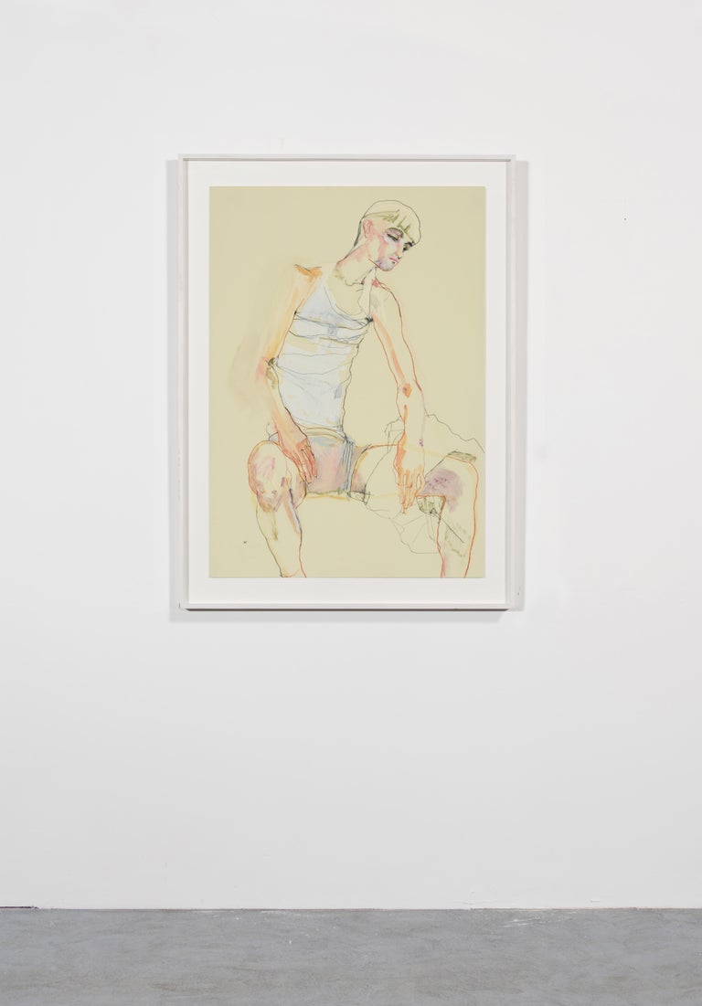 Andrew (Sitting, Hands on Thighs), Mixed media on Pergamenata parchment - Contemporary Art by Howard Tangye