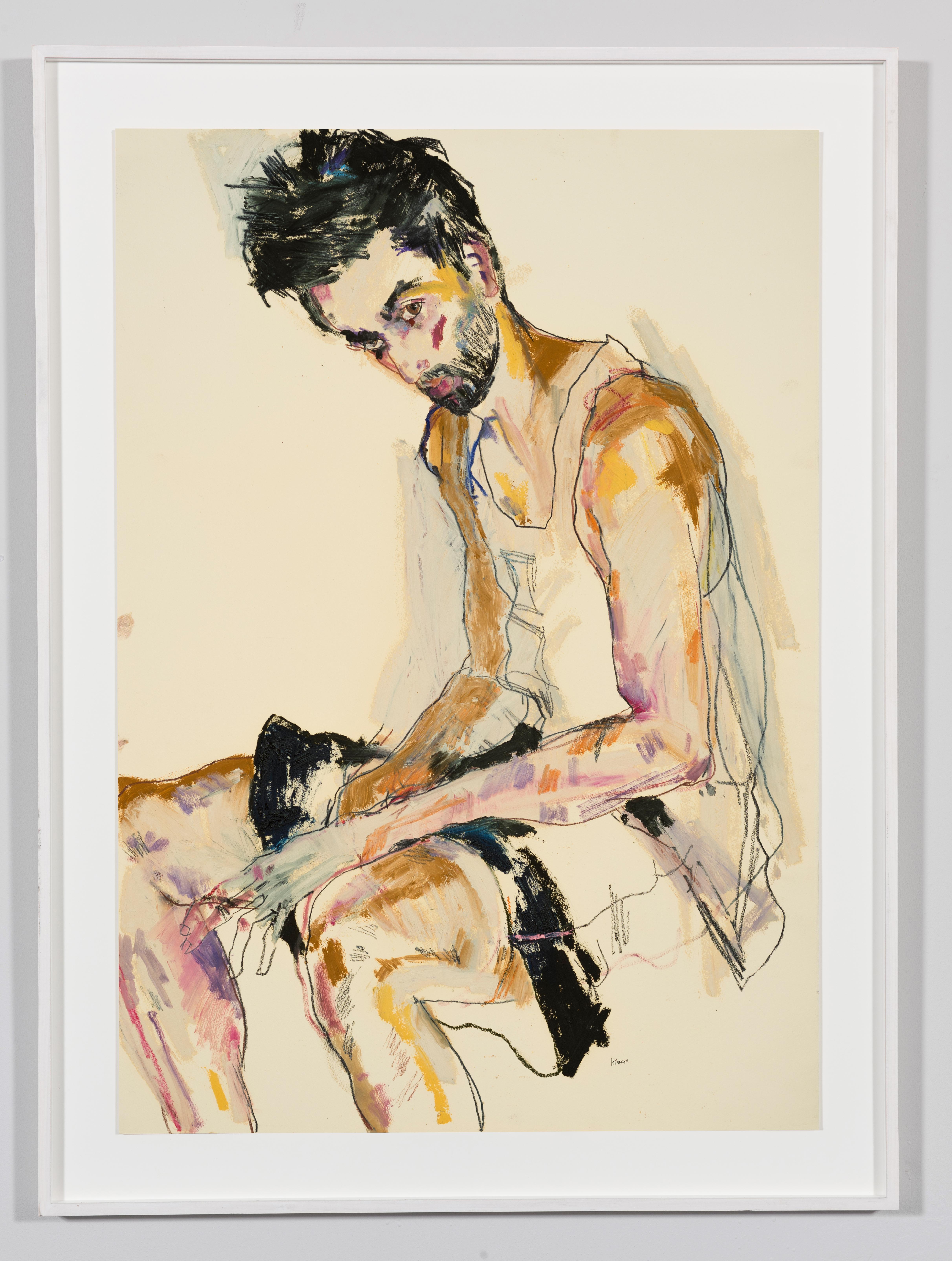 Asad (Black & White), Mixed media on French paper - Art by Howard Tangye