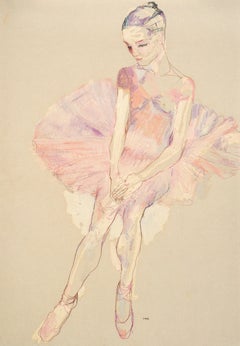 Ballet Girl (Pink Tutu), Mixed media on Pergamenata parchment