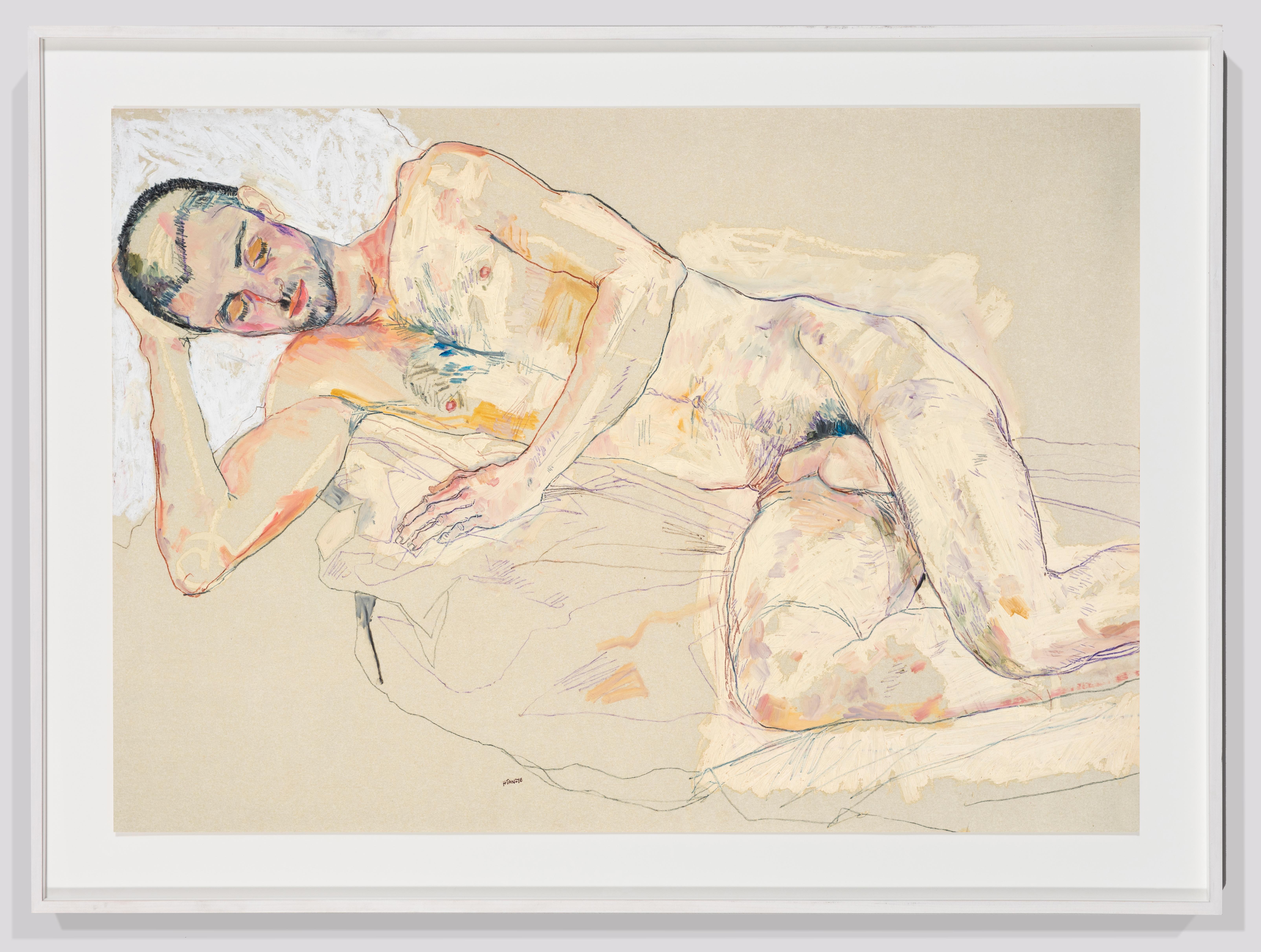 Craig (Nude), Mixed media on Pergamenata parchment - Painting by Howard Tangye