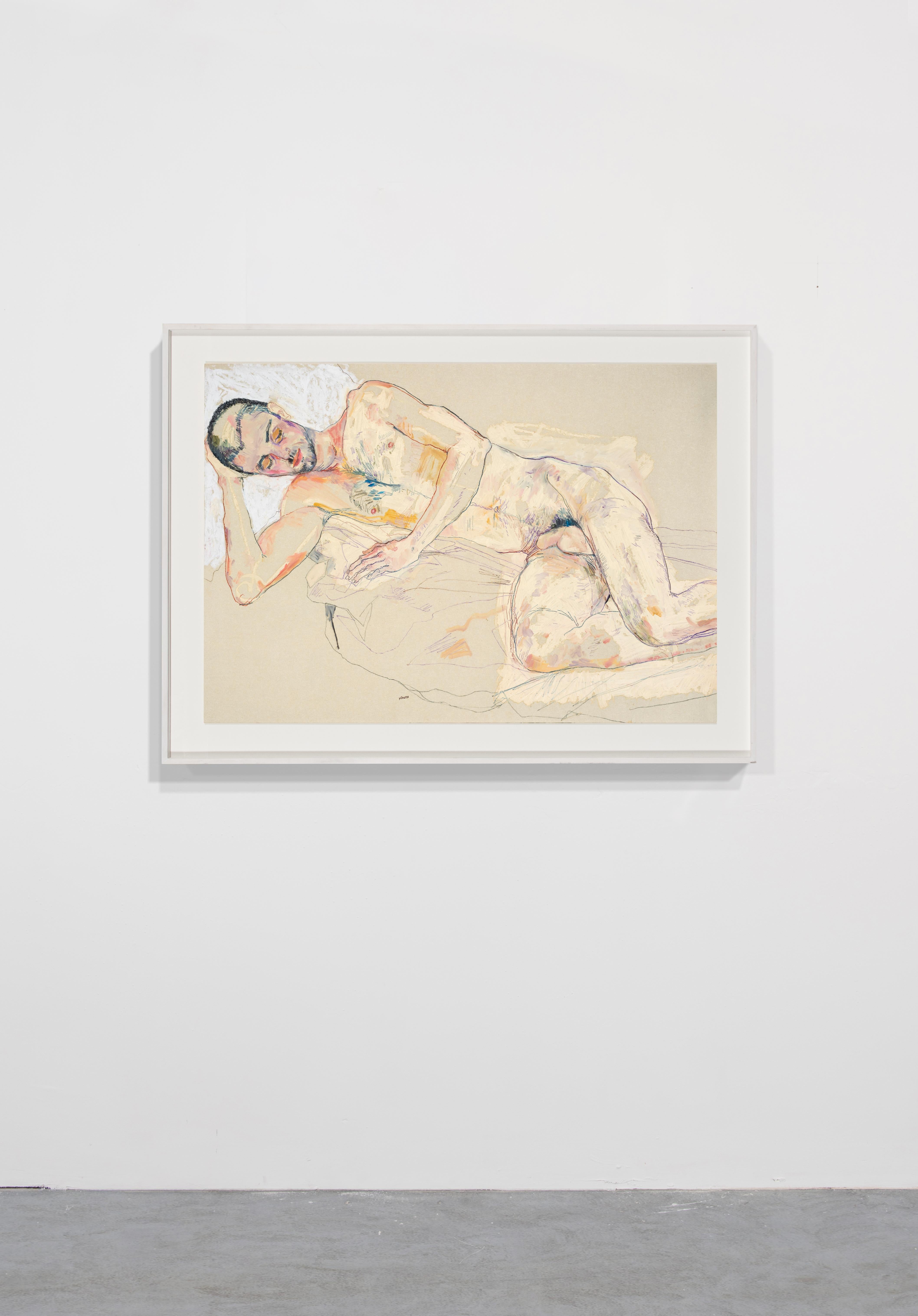 Craig ( Nu), Techniques mixtes sur parchemin Pergamenata - Contemporain Painting par Howard Tangye