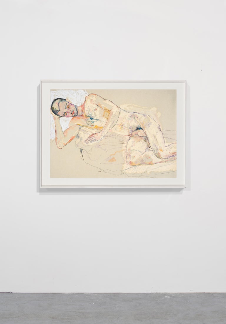 Craig (Nude), Mixed media on Pergamenata parchment - Contemporary Painting by Howard Tangye