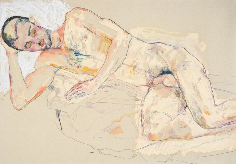 Howard Tangye Nude Painting - Craig (Nude), Mixed media on Pergamenata parchment