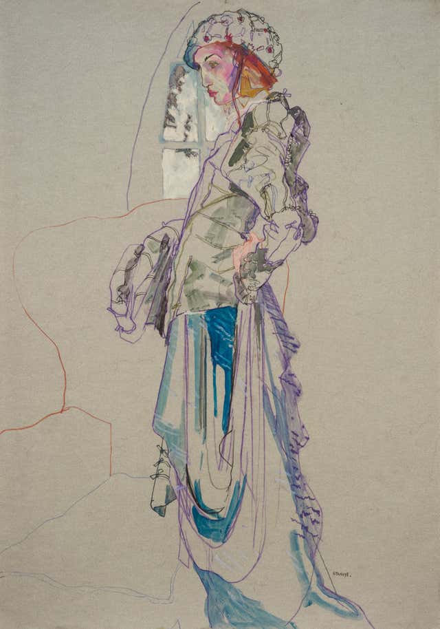 Howard Tangye - Emilie (Sitting, Legs Out - Pinks), Mixed media on ...