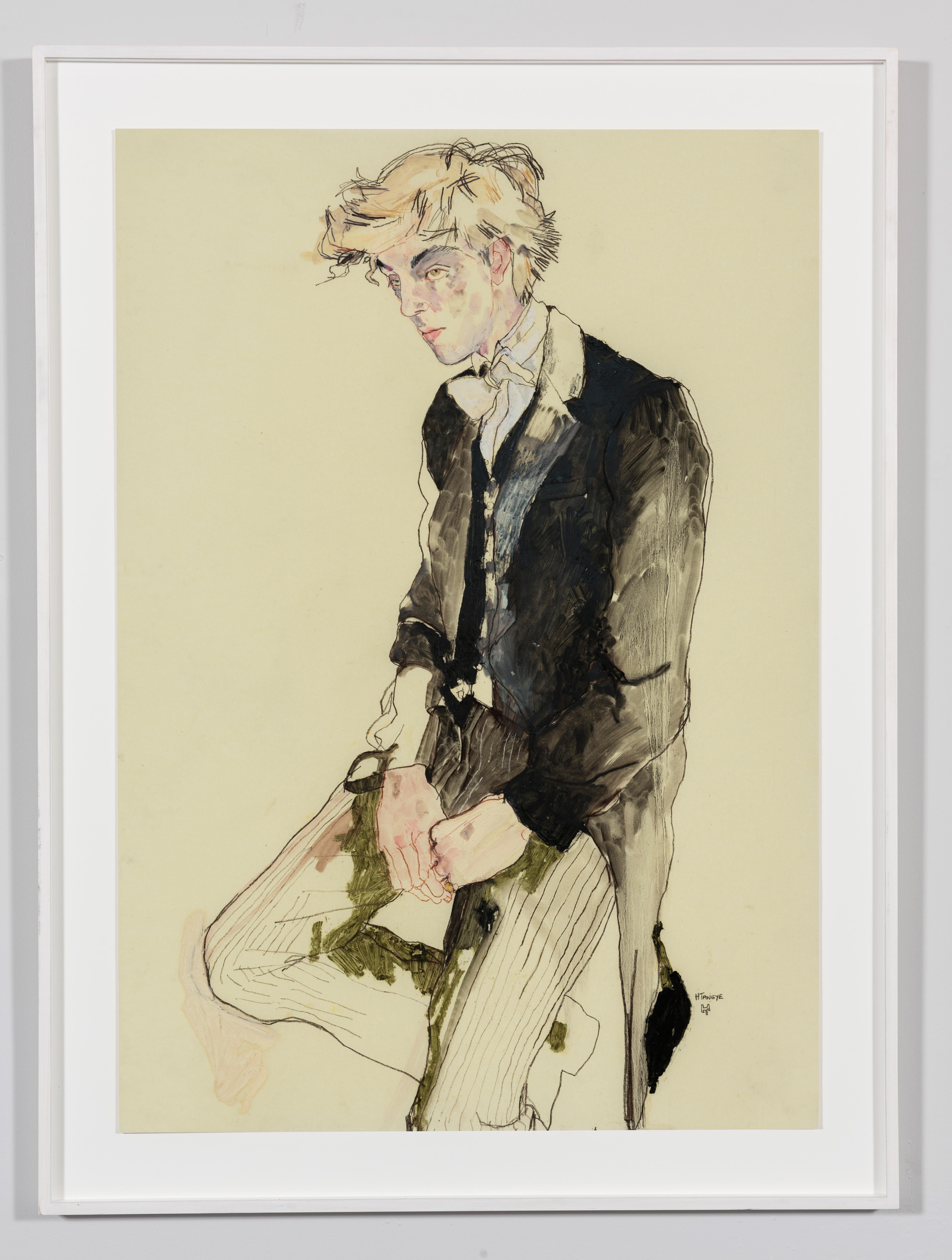 Mixed Media auf Pergamenata-Pergament, Junger (Sitting), (Zeitgenössisch), Painting, von Howard Tangye