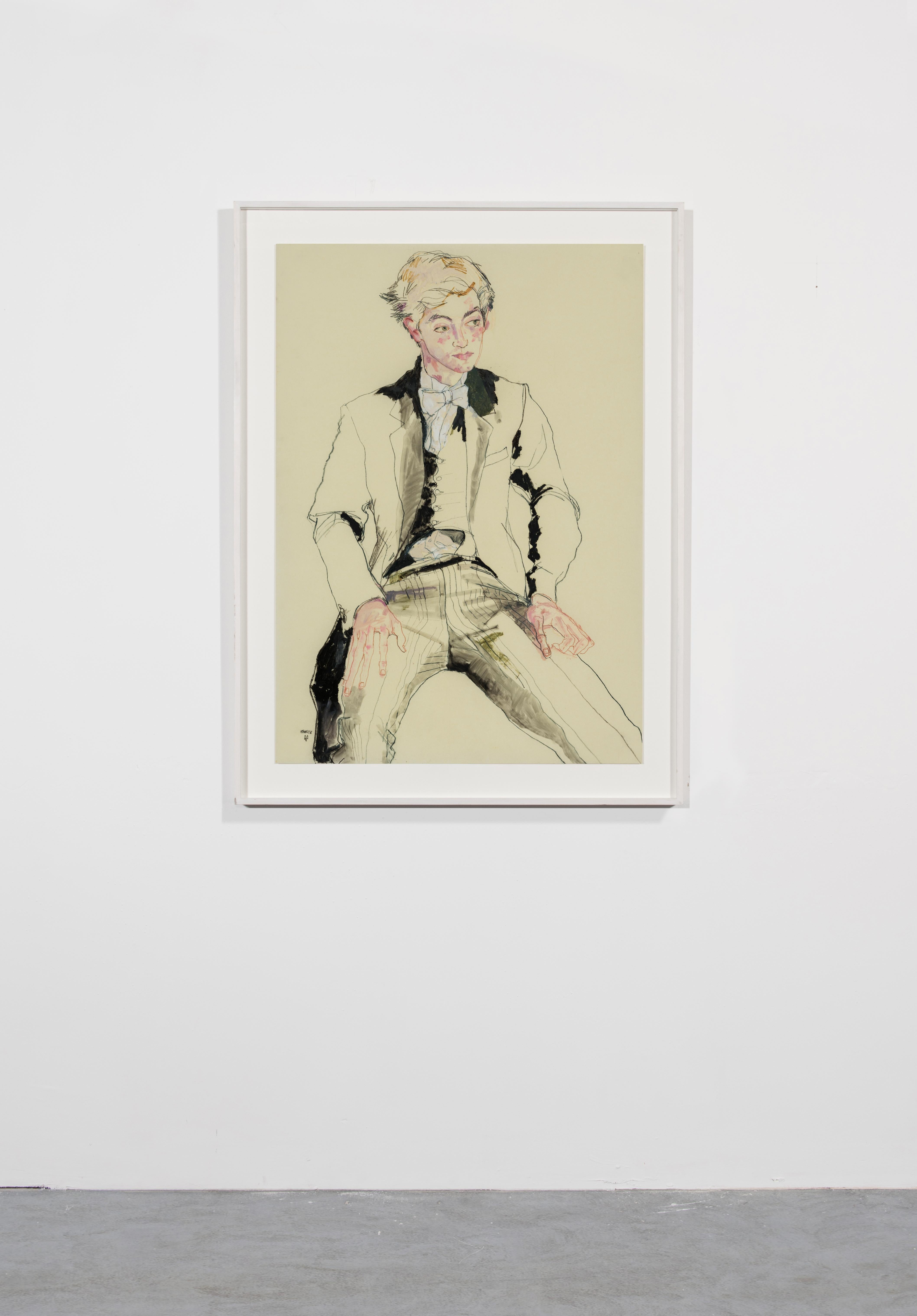 Eton Boy (Sitz), Mixed-Media auf Pergamenata-Pergament (Zeitgenössisch), Painting, von Howard Tangye