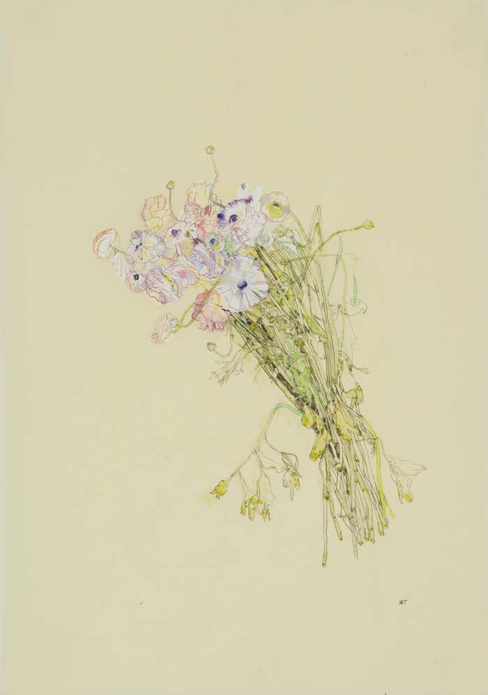 Howard Tangye - Flowers (A Bunch), Mixed media on Pergamenata parchment ...