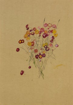 Blumen (Helichrysum), Mischtechnik auf Ockerpergament