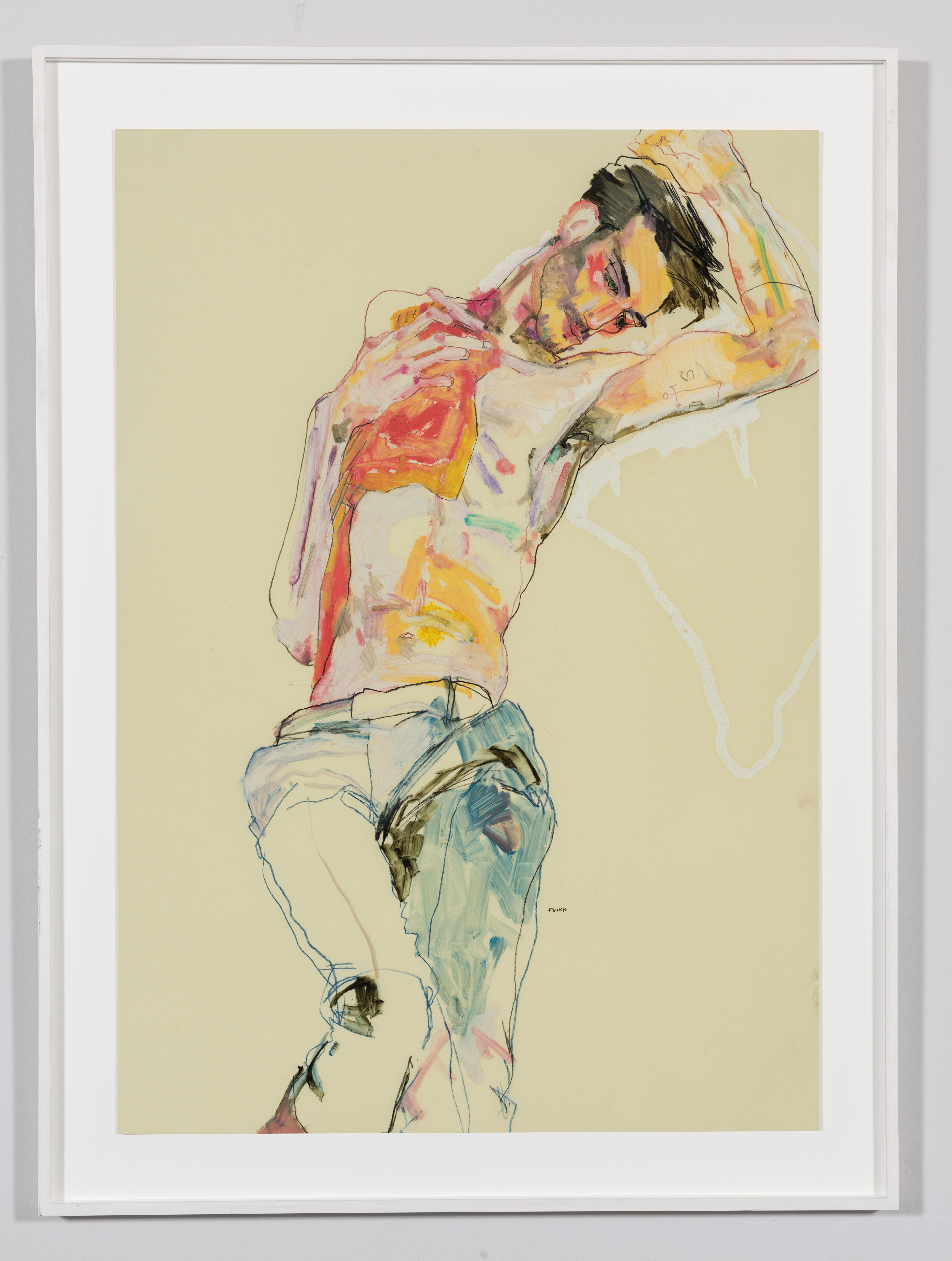 Francesco (Blue Trousers), Mixed media on Pergamenata parchment - Painting by Howard Tangye