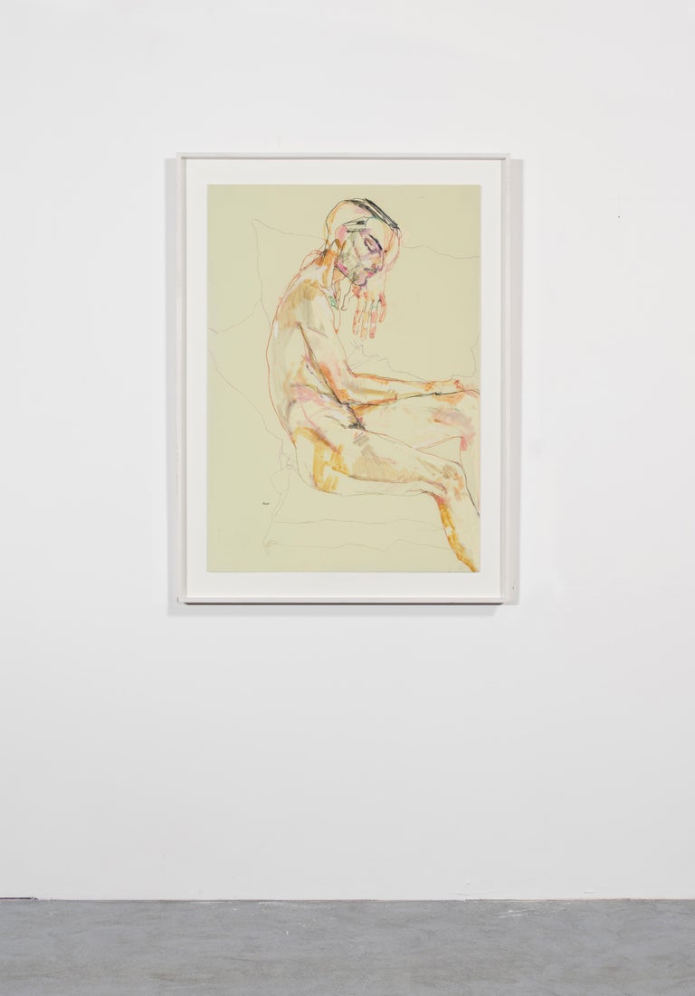 Francesco (Sitting, Profile - Nude), Mixed media on Pergamenata parchment - Contemporary Painting by Howard Tangye