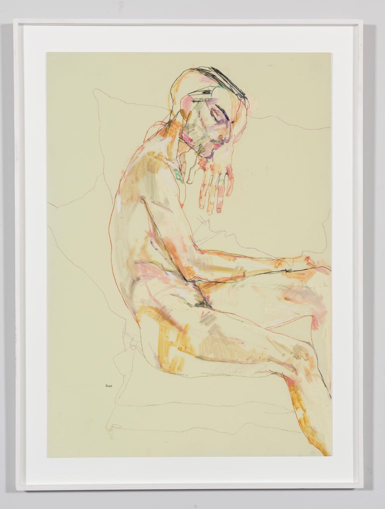 Francesco (Sitting, Profile - Nude), Mixed media on Pergamenata parchment - Painting by Howard Tangye