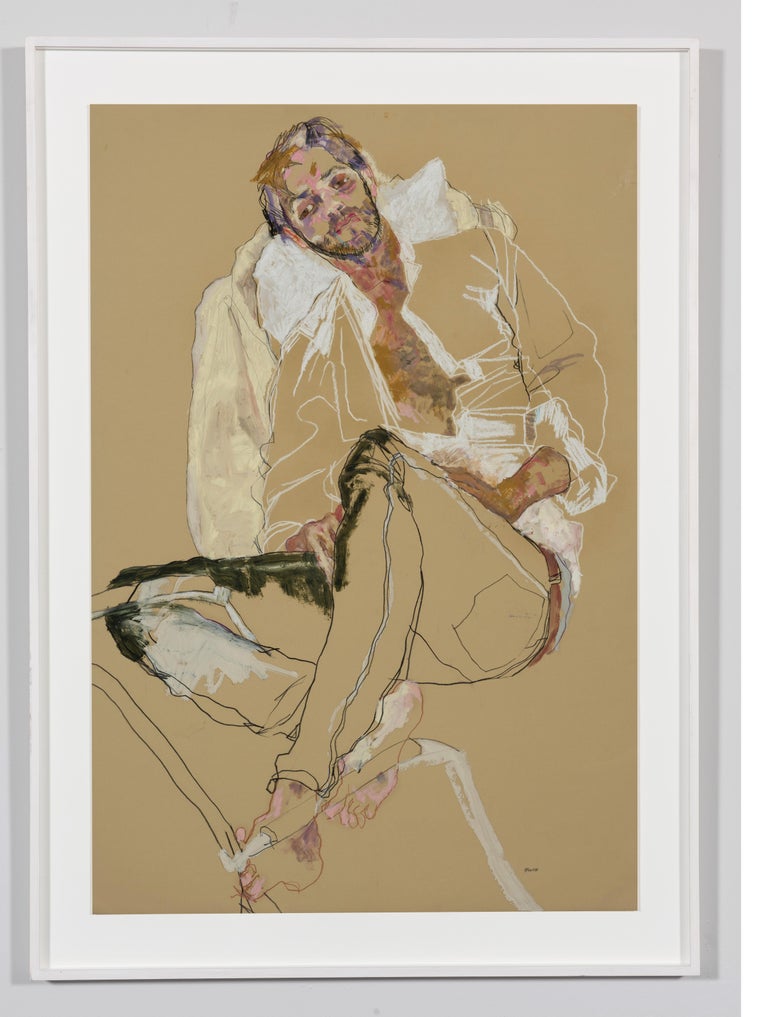 Giorgio (Lying on Pillows), Mixed media on Rives ochre paper - Painting by Howard Tangye
