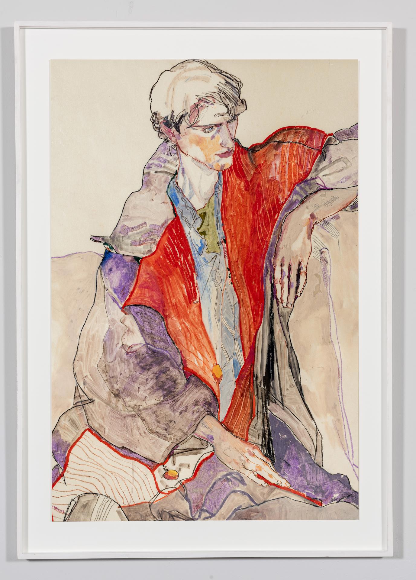 Jake II (Red coat), Mixed media on Pergameneta parchment - Painting by Howard Tangye