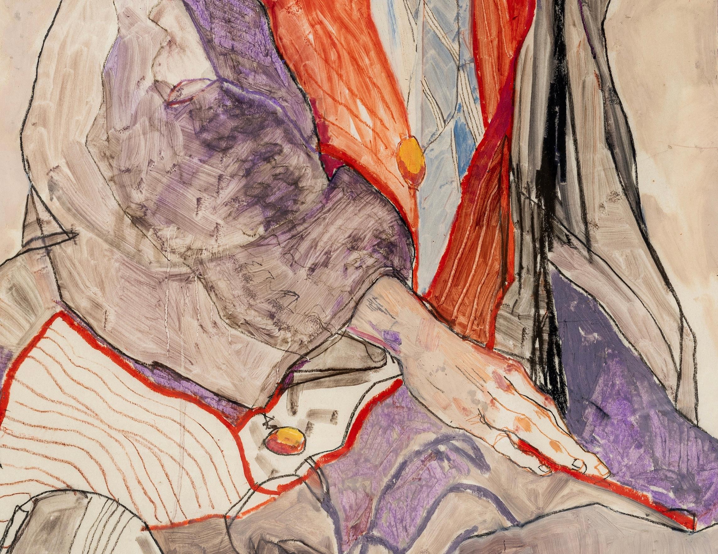 Jake II (Red coat), Mixed media on Pergameneta parchment - Contemporary Painting by Howard Tangye