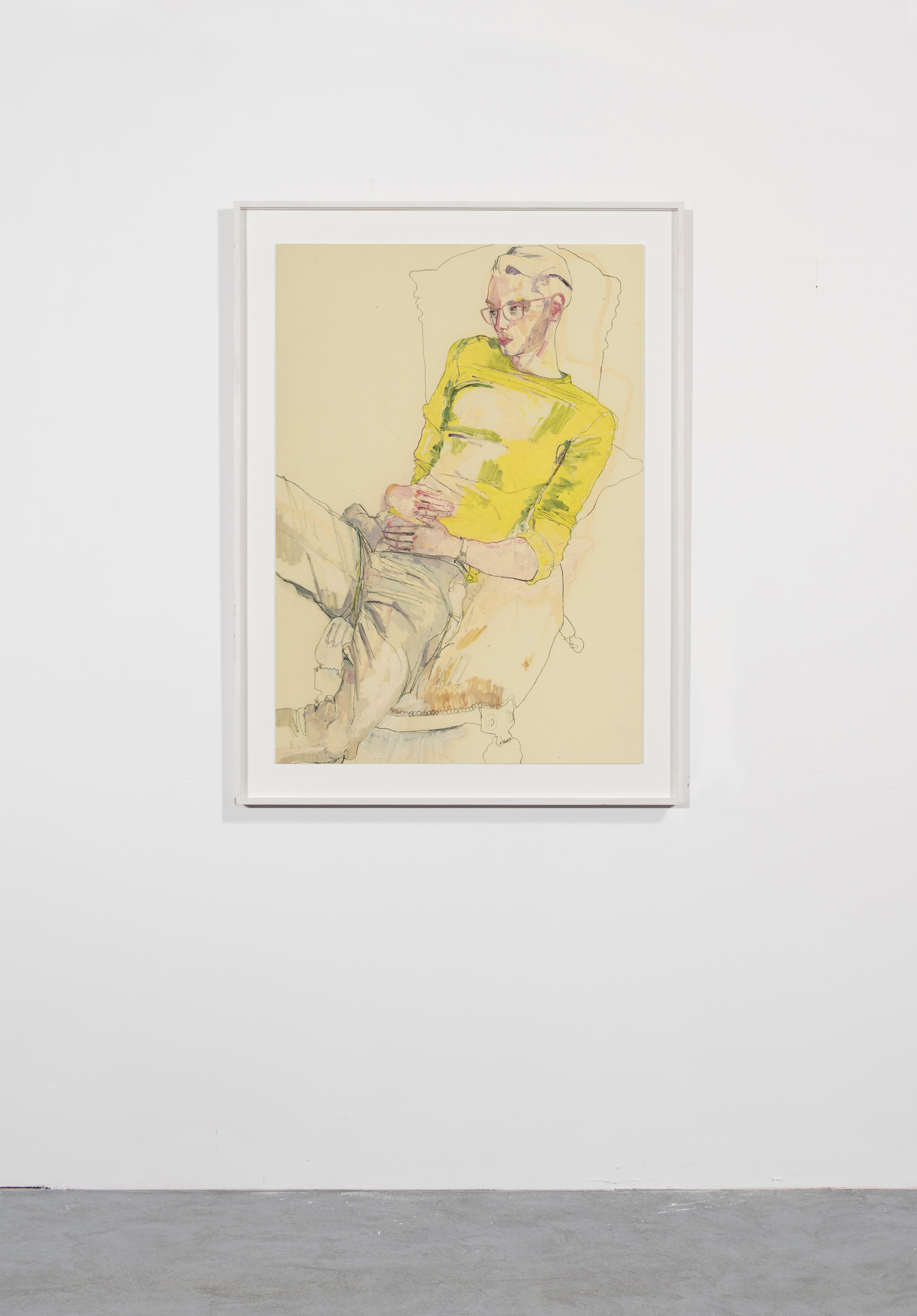 Jake (Lying Back - Lime Green), Mixed media on Pergamenata parchment - Contemporary Art by Howard Tangye