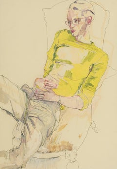 Jake (Lying Back - Lime Green), Mixed media on Pergamenata parchment