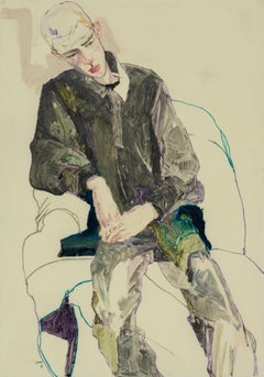 Lee Hurst (3/4 Figur, Hände zusammen), Mixed-Media auf Pergamenata-Pergament