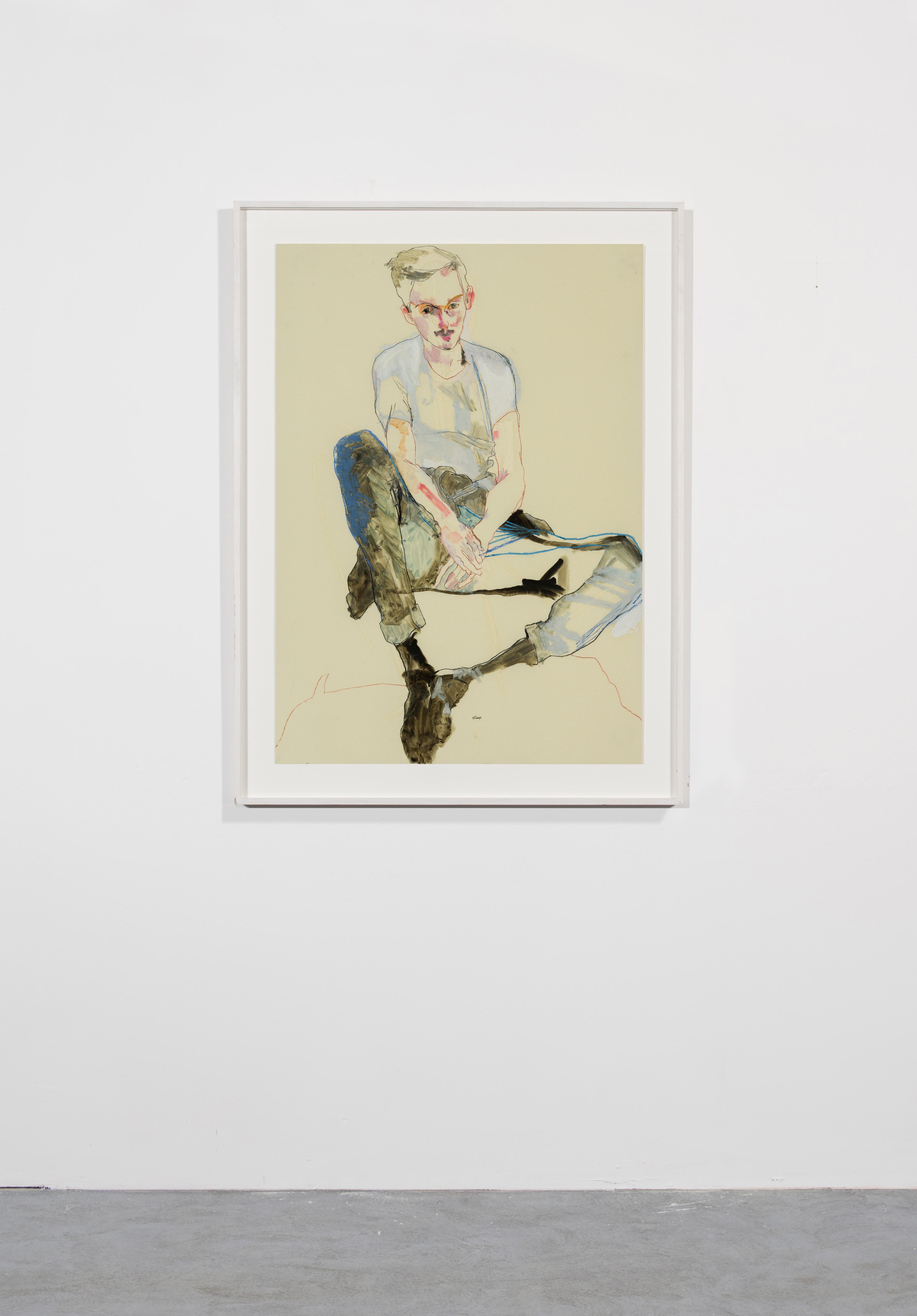Magnus (Sitting, Up and Down), Mixed media on Pergamenata parchment - Contemporary Painting by Howard Tangye