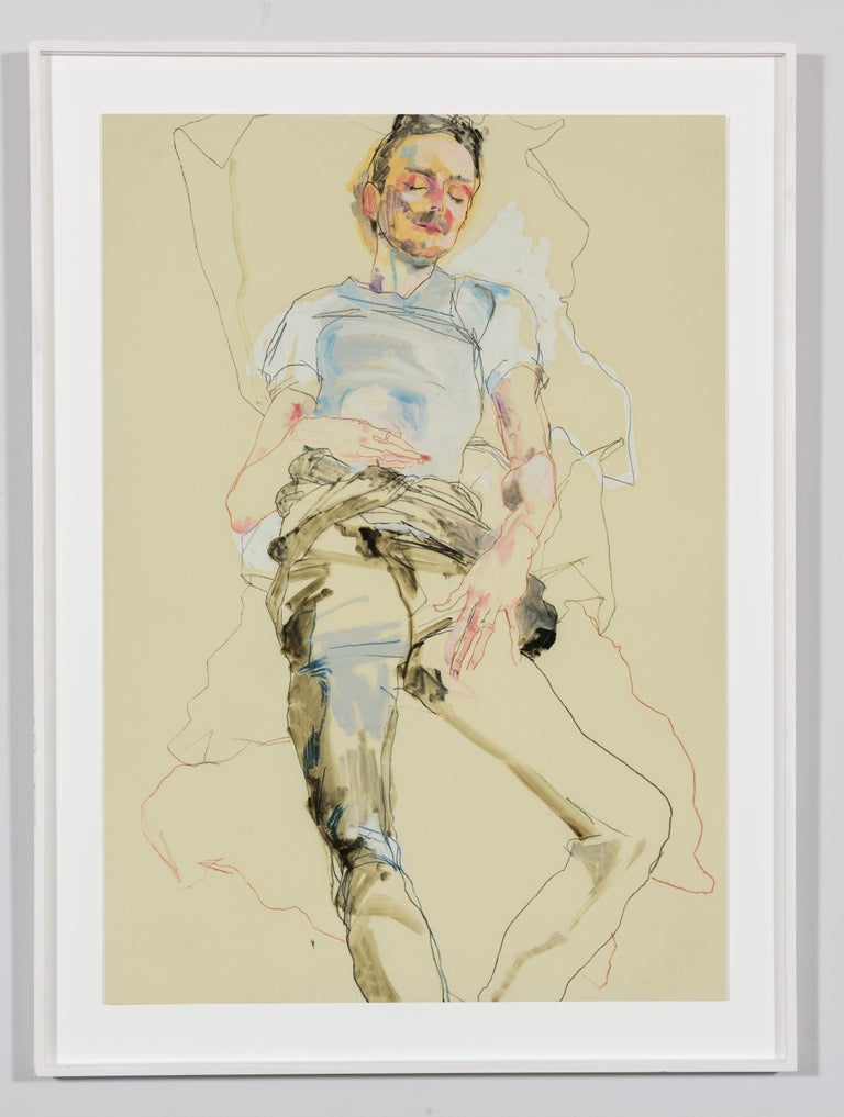 Mangus (Lying), Mixed media on Pergamenata parchment - Painting by Howard Tangye