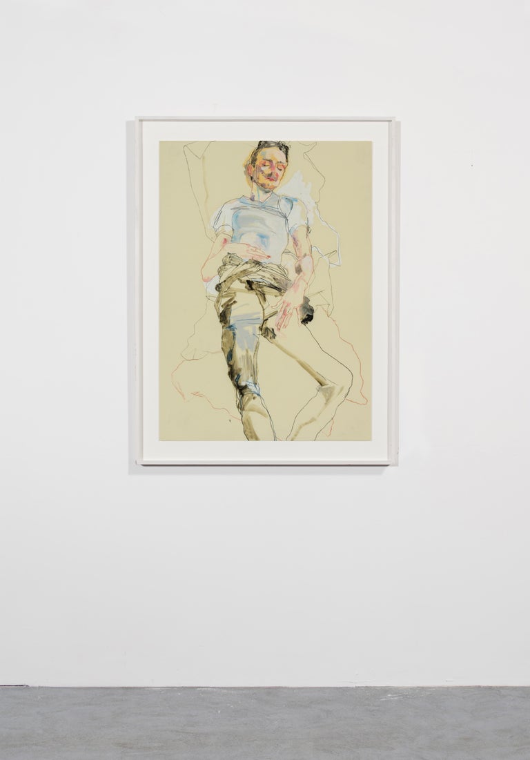 Mangus (Lying), Mixed media on Pergamenata parchment - Contemporary Painting by Howard Tangye