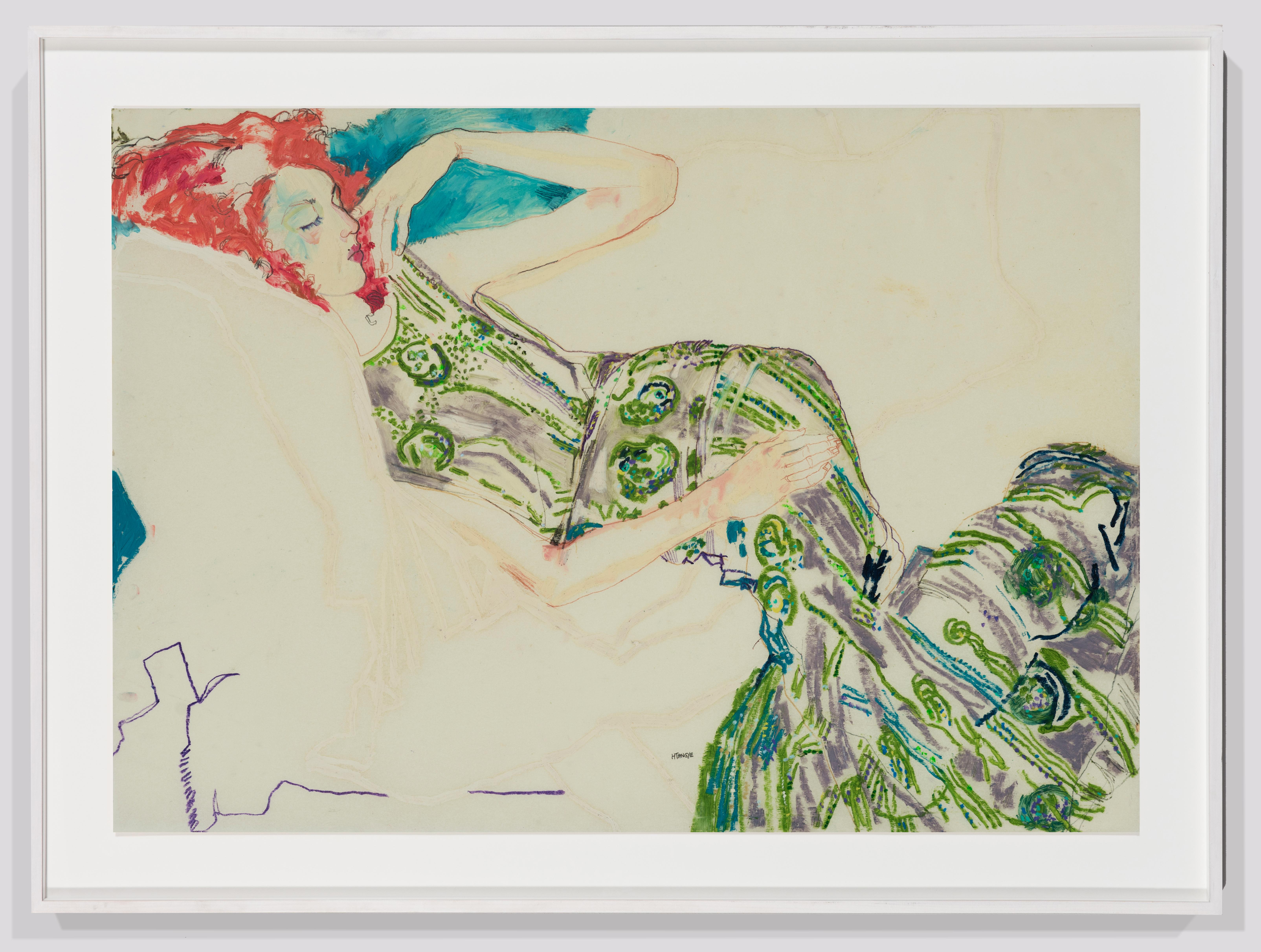 Manon (Lying - Green), Mixed media on Pergamenata parchment - Art by Howard Tangye