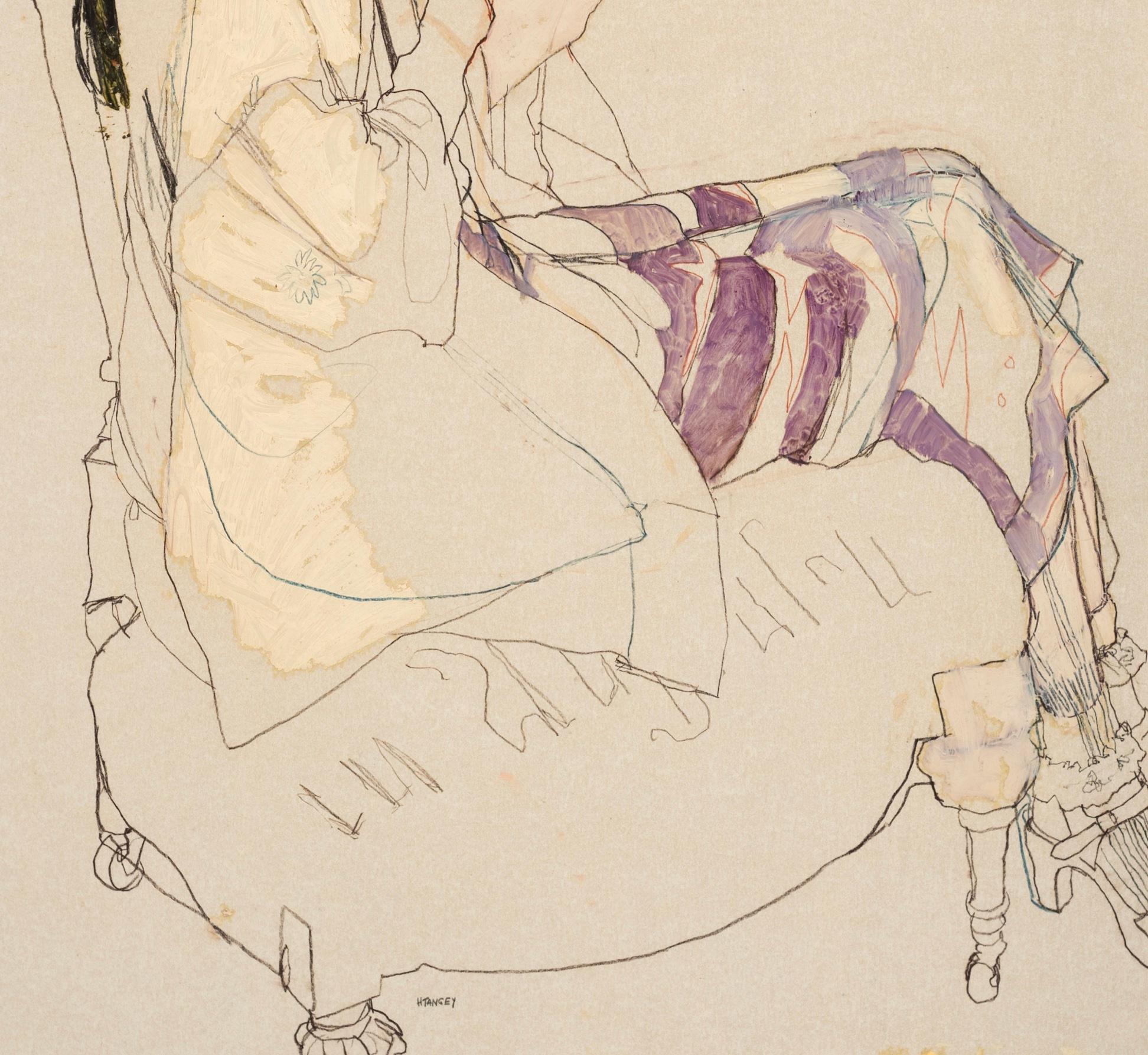 Maria (Side View, Purple), Mixed media on Pergamenata parchment - Contemporary Painting by Howard Tangye