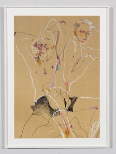 Matthew (Two Figures, Overlapping), Mixed media on ochre parchment