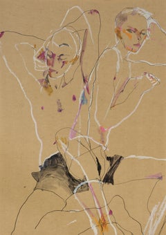 Matthew (Two Figures, Overlapping), Mixed media on ochre parchment