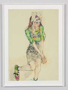 Natasha (Sitting), Mixed media on Pergamenata parchment