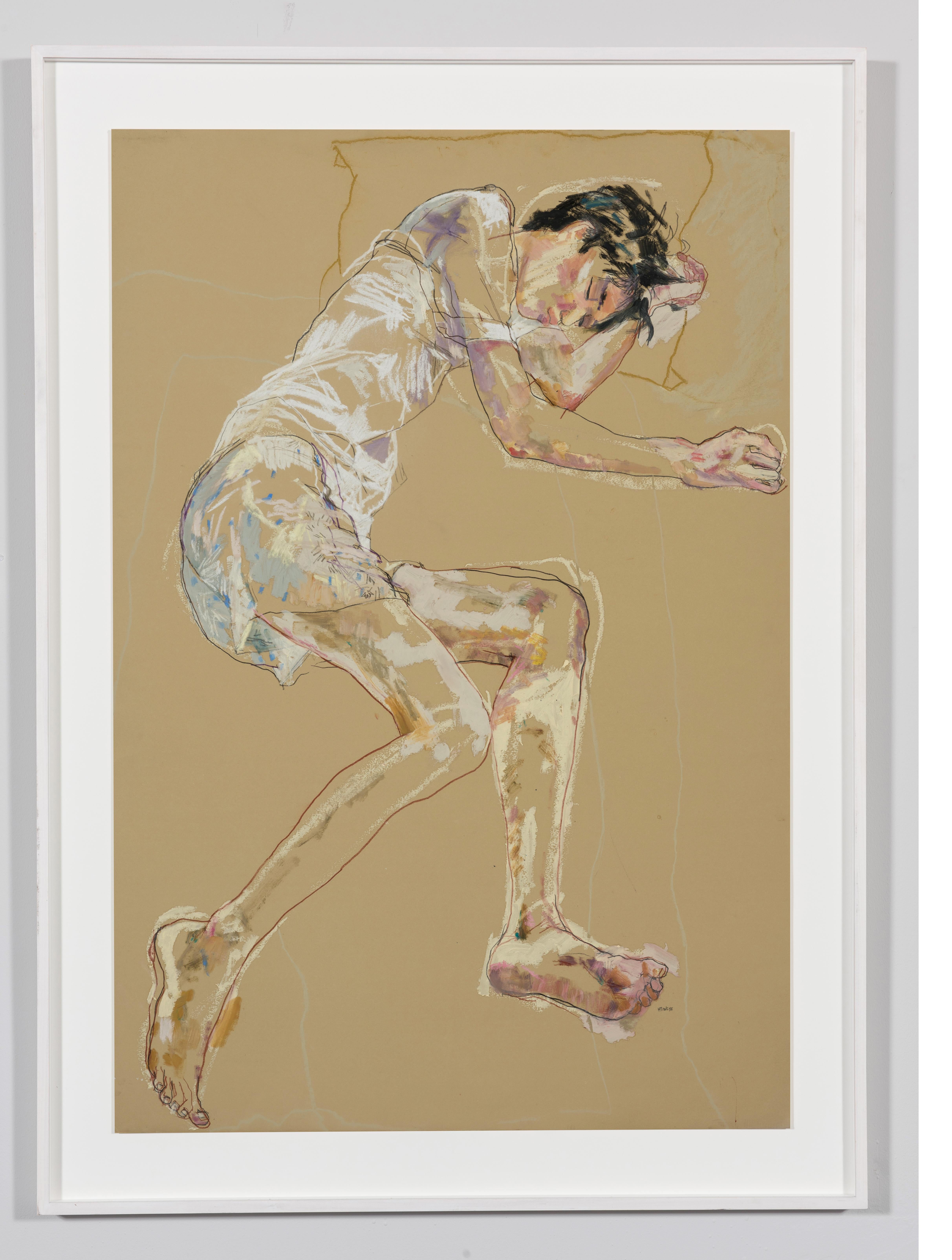 Nobu (Lying Down, on side), Mixed media on Rives paper - Painting by Howard Tangye
