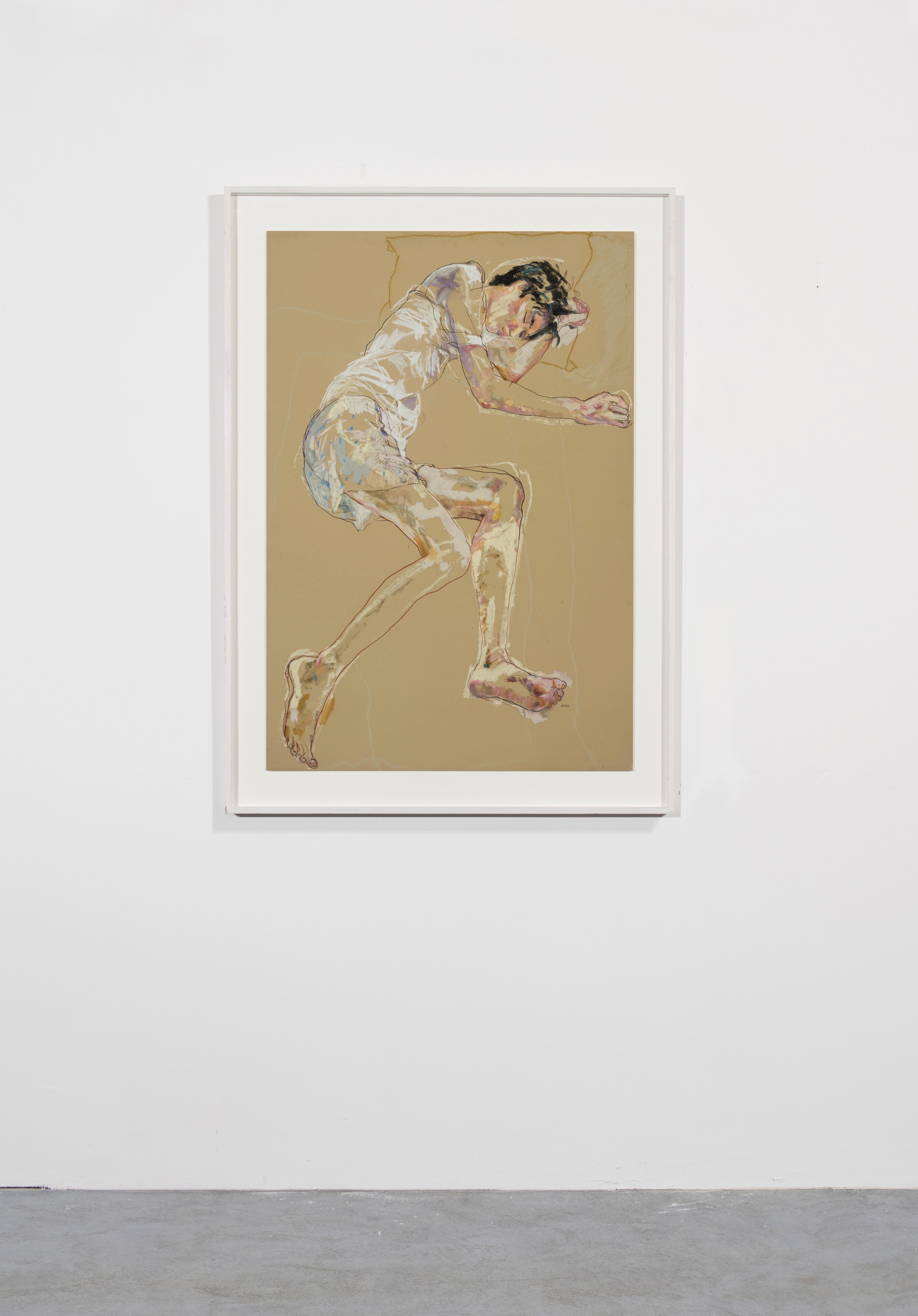 Nobu (Lying Down, sur le côté), techniques mixtes sur papier Rives - Contemporain Painting par Howard Tangye