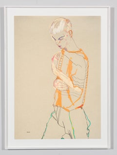 Philip Ellis (Standing - Stripe Top), Mixed media on Pergamenata parchment