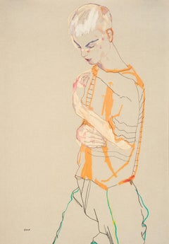 Philip Ellis (Standing - Stripe Top), Mixed media on Pergamenata parchment