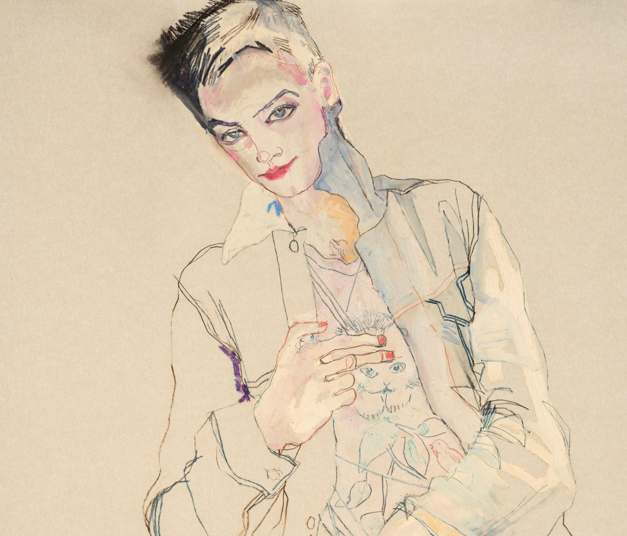 Rock Star (Sitting), Mixed media on Pergamenata parchment - Contemporary Painting by Howard Tangye