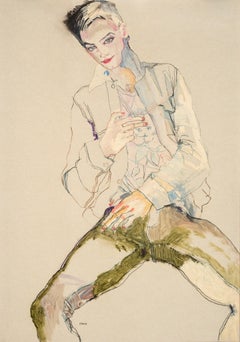 Rock Star (Sitting), Mixed media on Pergamenata parchment