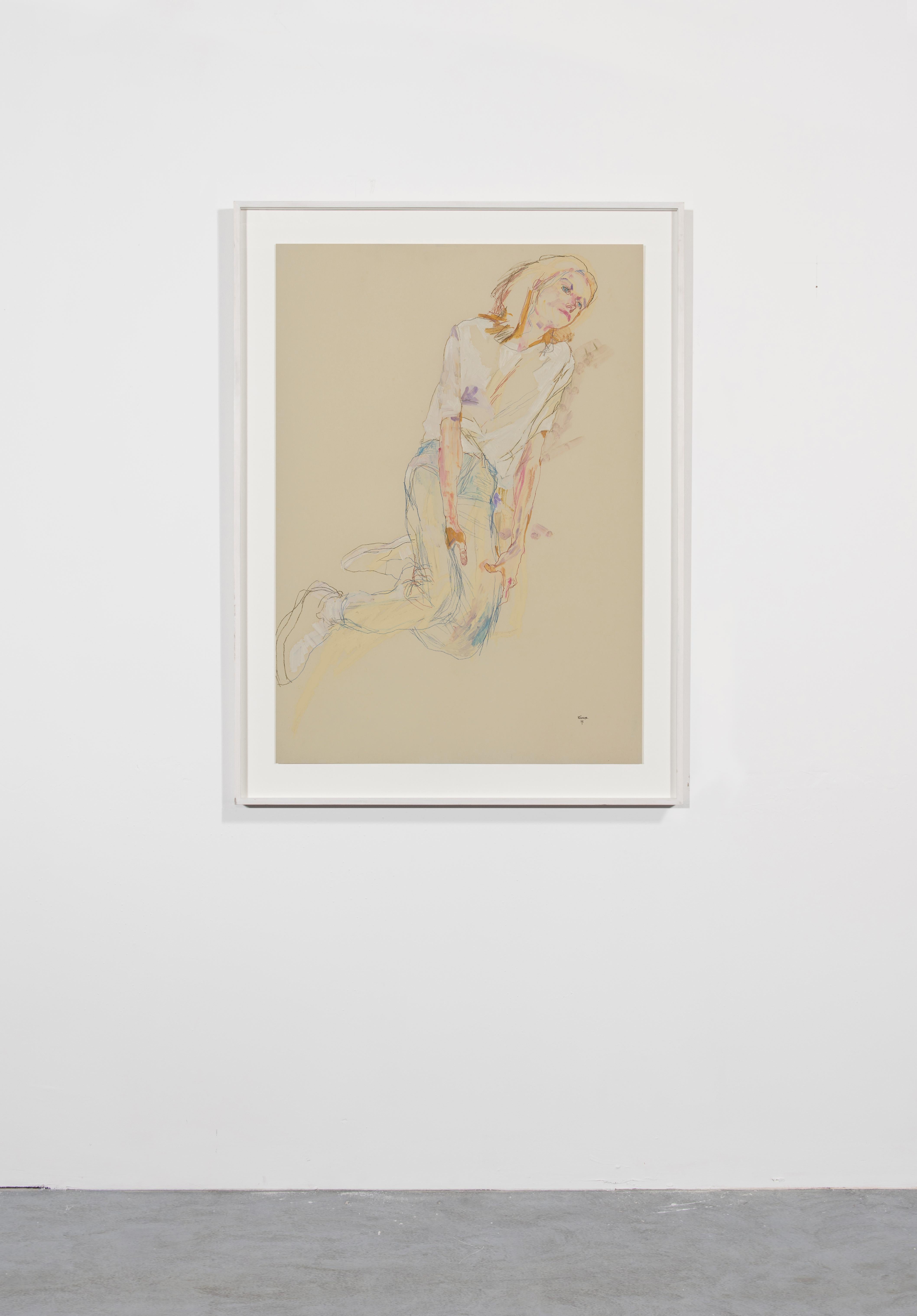 Sarah B. (Reclining, Hands on Thighs), Mixed Media auf Rives-Papier (Zeitgenössisch), Painting, von Howard Tangye