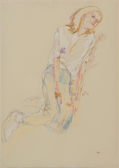 Sarah B. (Reclining, Hands on Thighs), Mixed media on Rives paper