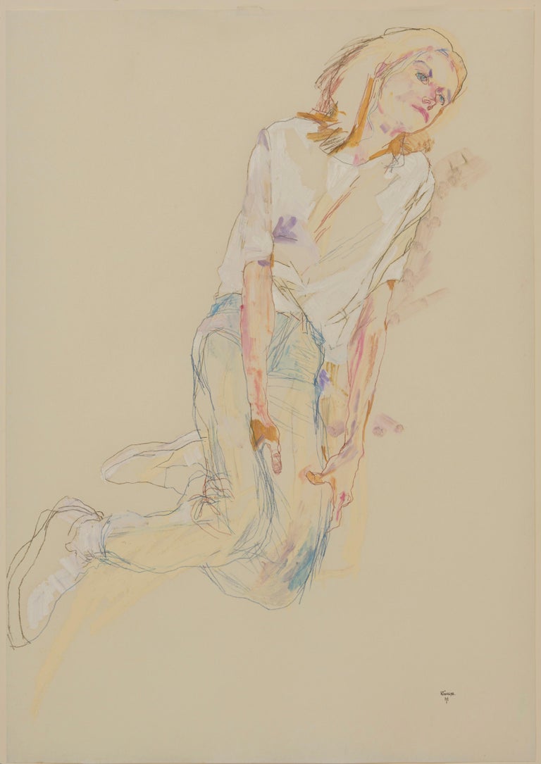 Howard Tangye Figurative Painting - Sarah B. (Reclining, Hands on Thighs), Mixed media on Rives paper