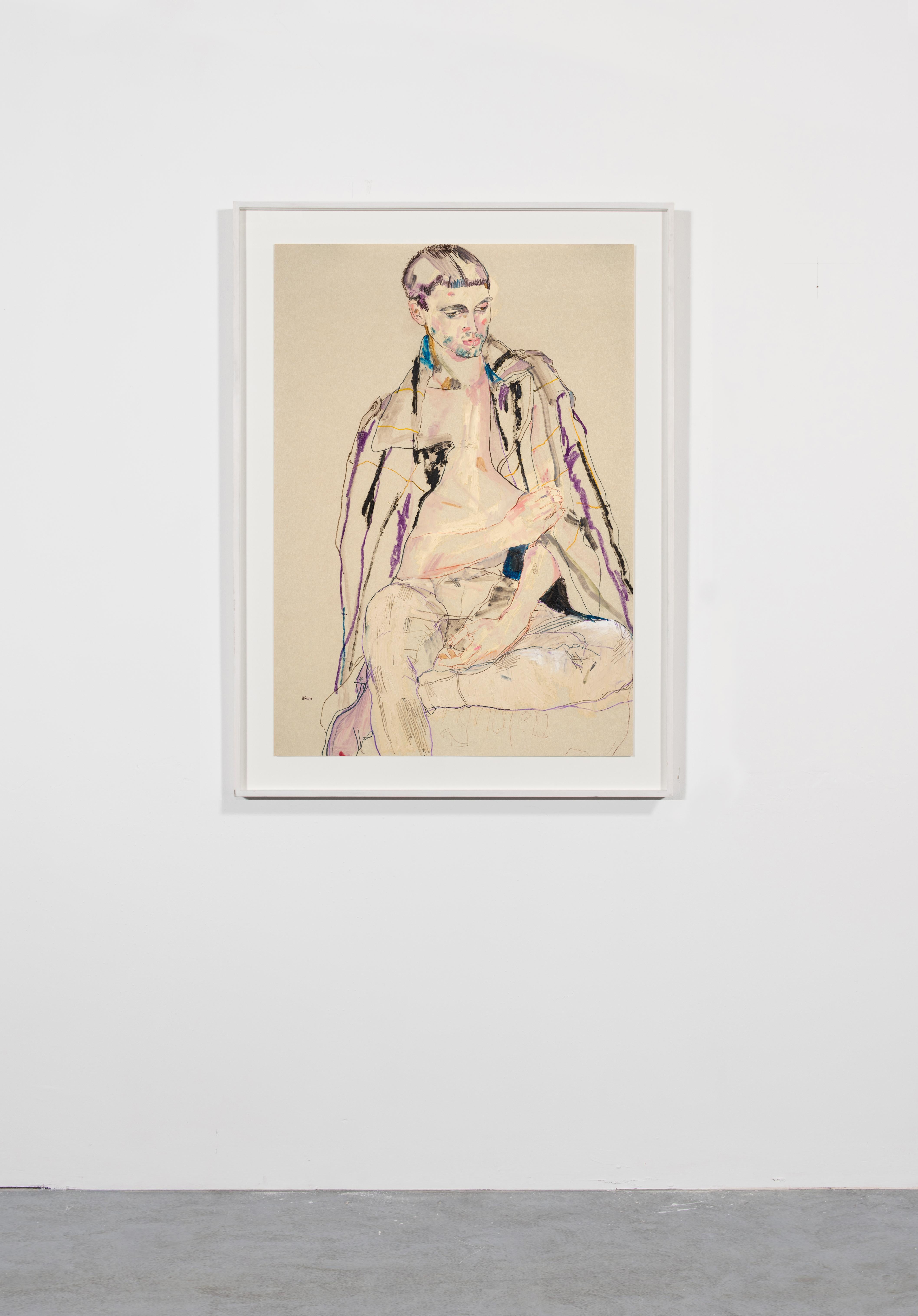 Sergiy (Jacket on Shoulders), Mixed media on Pergamenata parchment - Contemporary Art by Howard Tangye