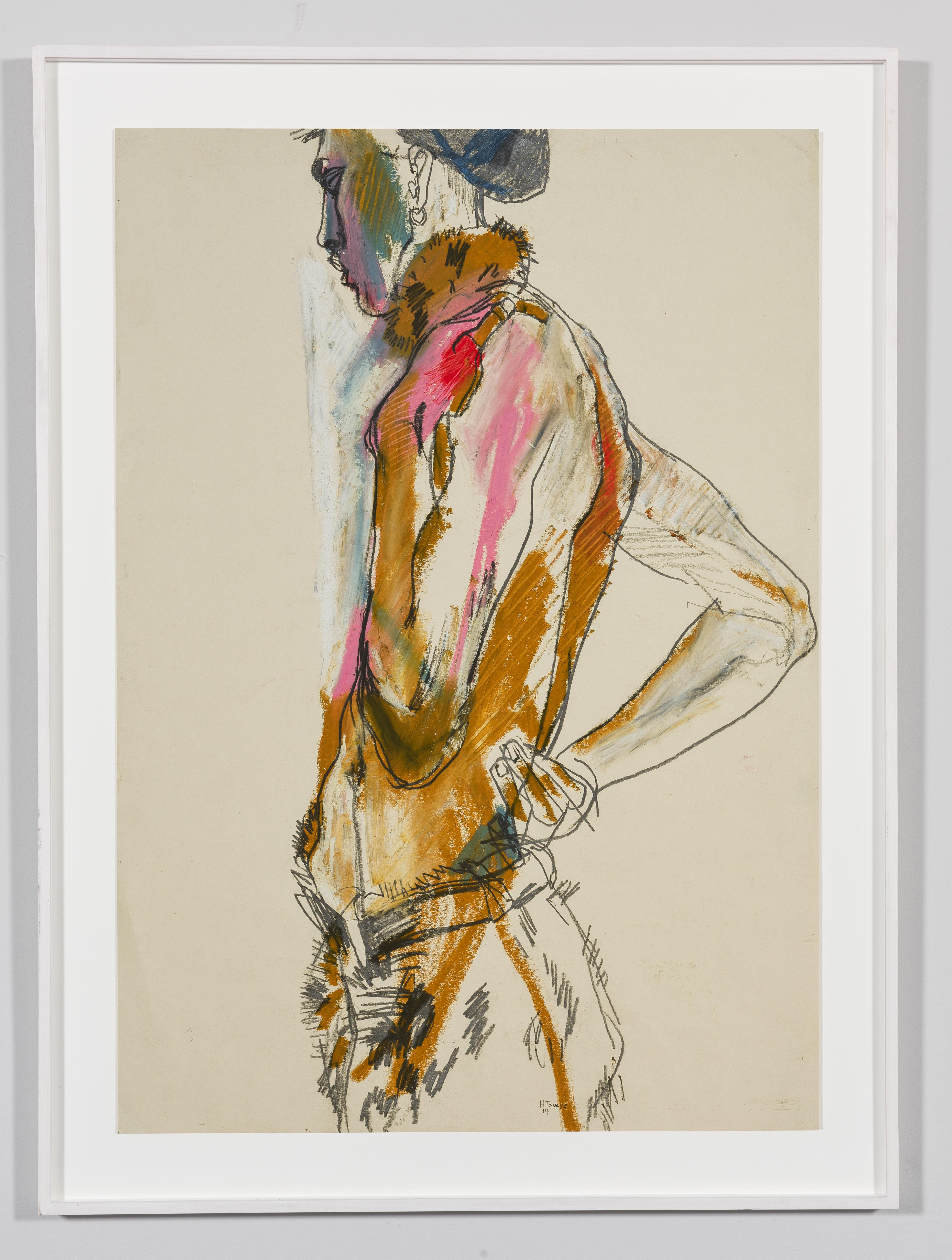 Stephan (Half Figure, Standing), Mixed media on paper - Painting by Howard Tangye