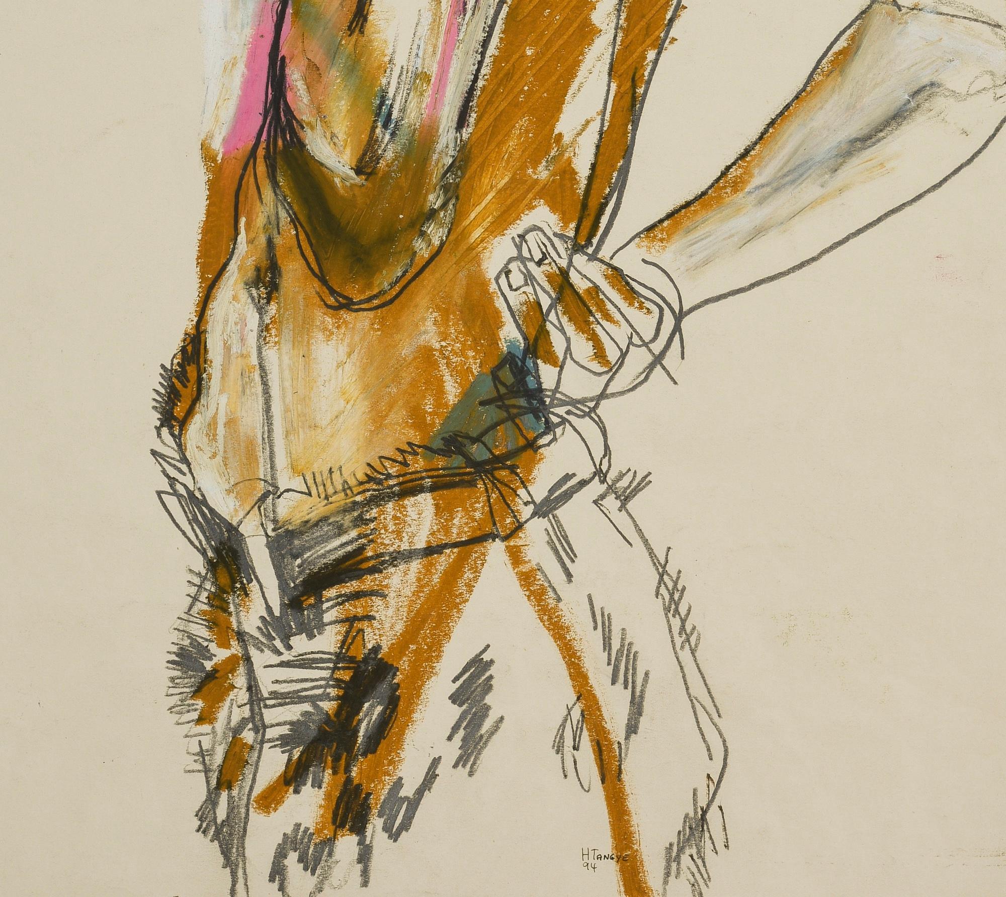 Stephan (Half Figure, Standing), Mixed media on paper - Contemporary Painting by Howard Tangye