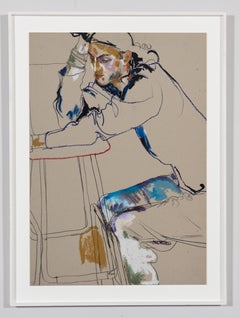 Tom Cawson (Sitting - Hand on Head), Mixed media on grey cardboard