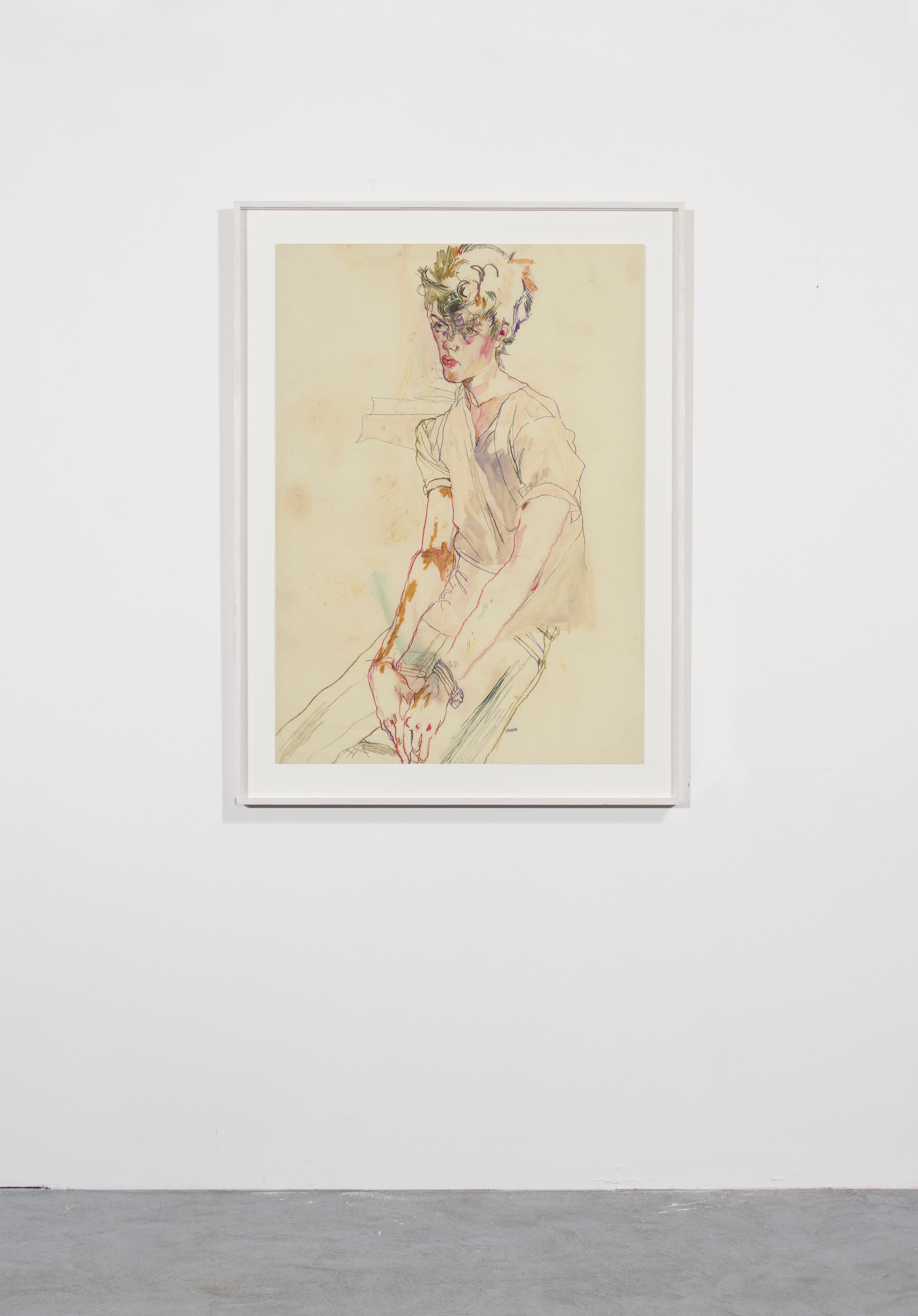 Wes Gordon (Hands - Putty - Red), Mixed media on Pergamenata parchment - Beige Figurative Painting by Howard Tangye